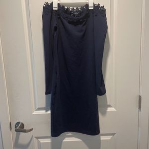 Navy off the shoulder cocktail dress